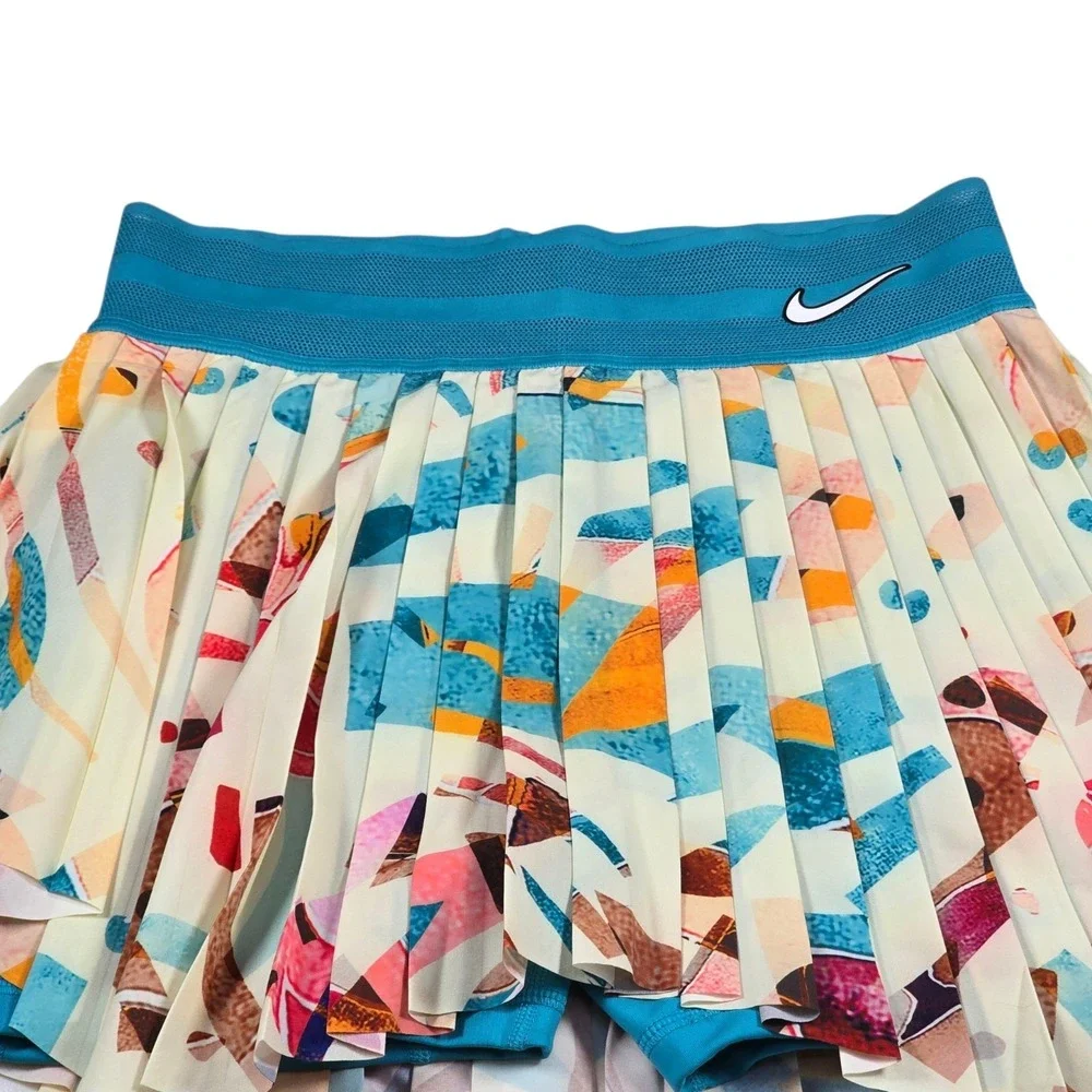Nike Court Dri-FIT Slam Coconut/Teal AOP Pleated Tennis Skirt Skort- Women's Sm